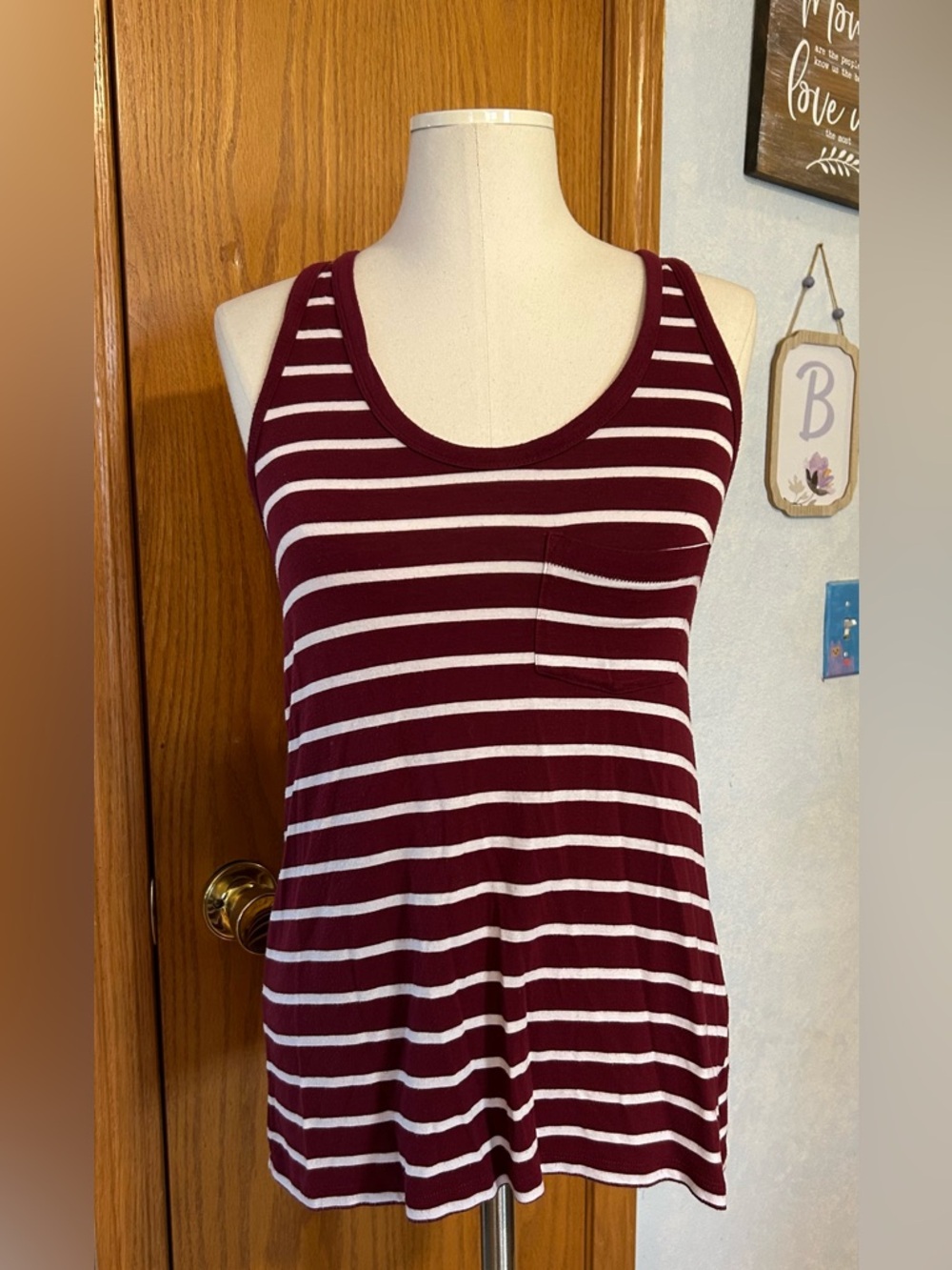American Eagle Oversized Maroon & White Striped Tank